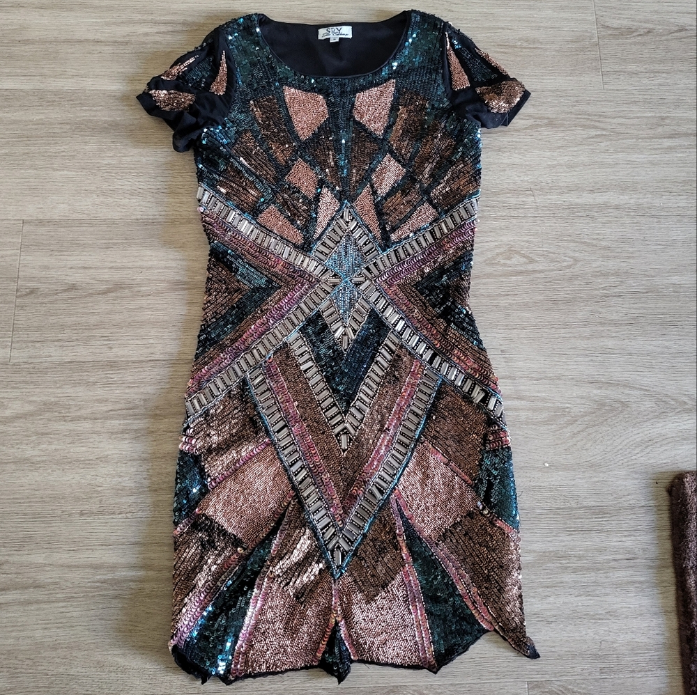 Spy Zone Exchange Elegant Beaded Mini Cocktail Dress Small